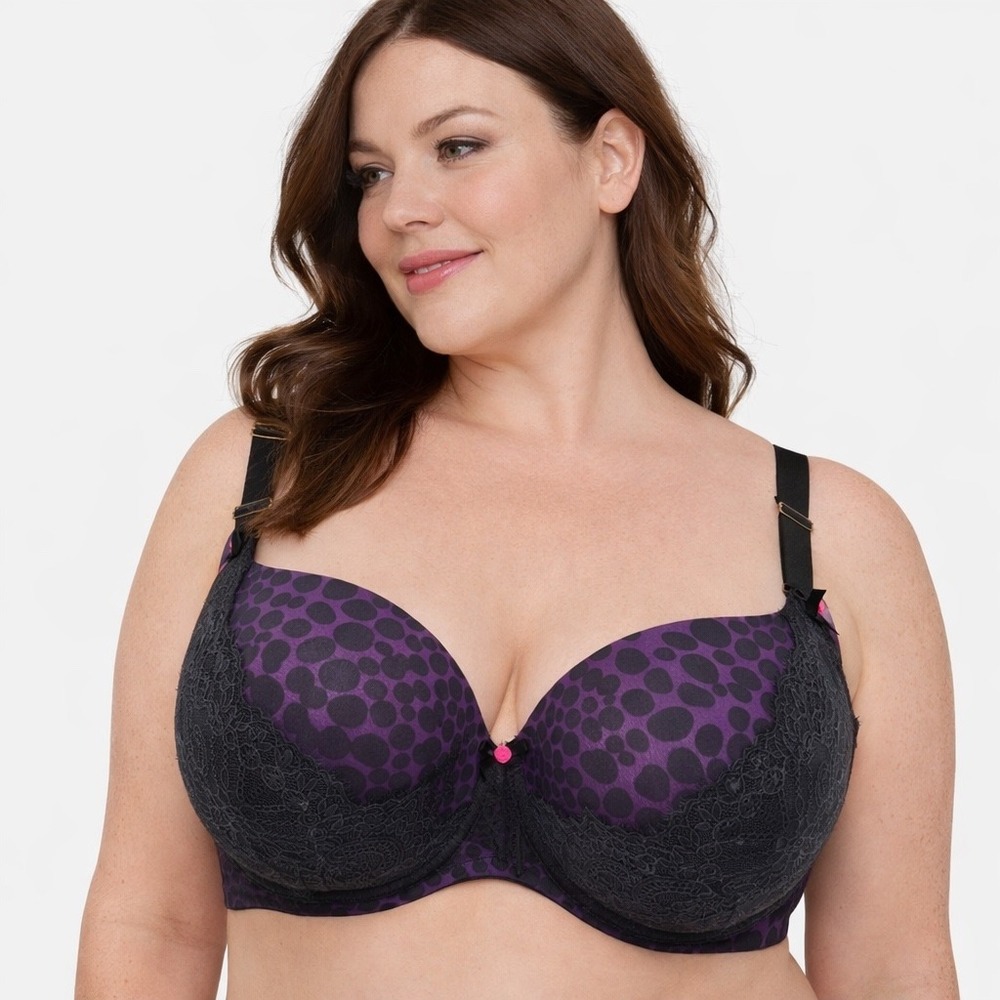Cacique Women's Boost Balconette‎ Underwire Black Laced Push Up Bra Size 40DDD